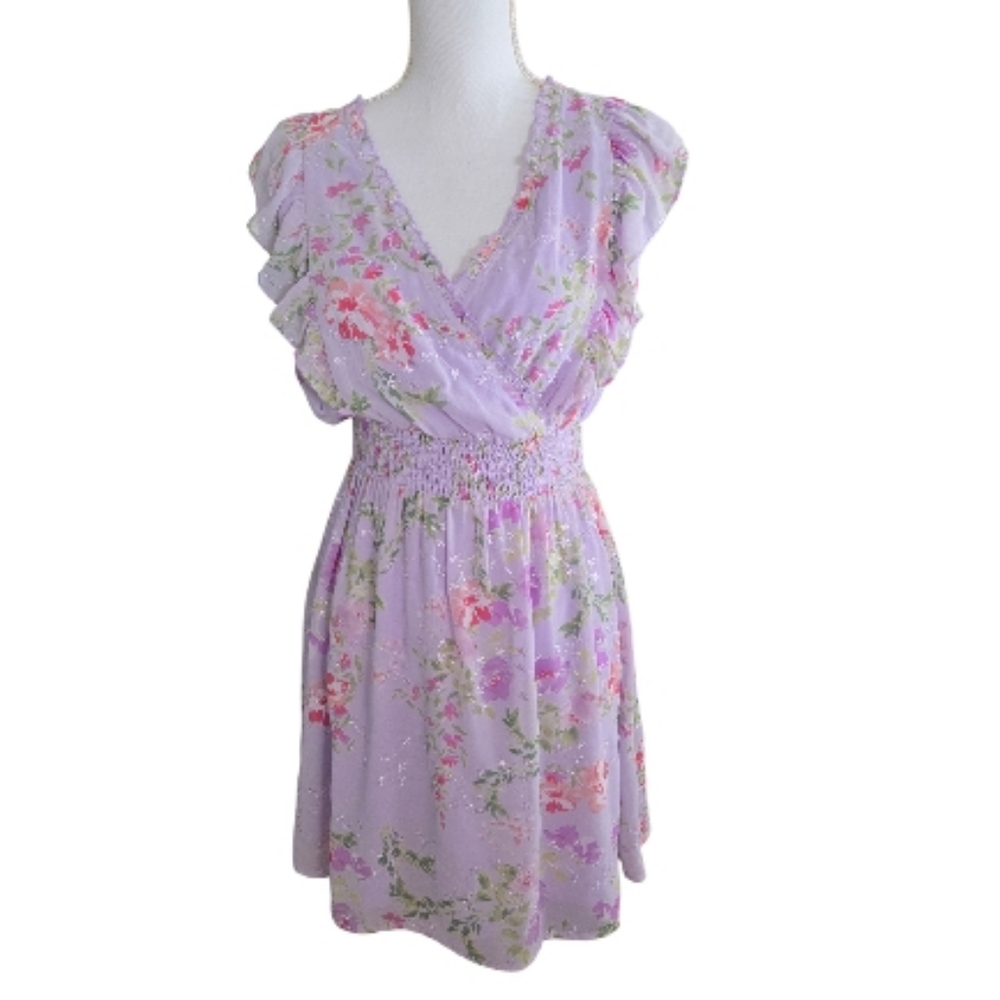 Doe & Rae  Flutter Sleeve Smocked Floral Midi Dress